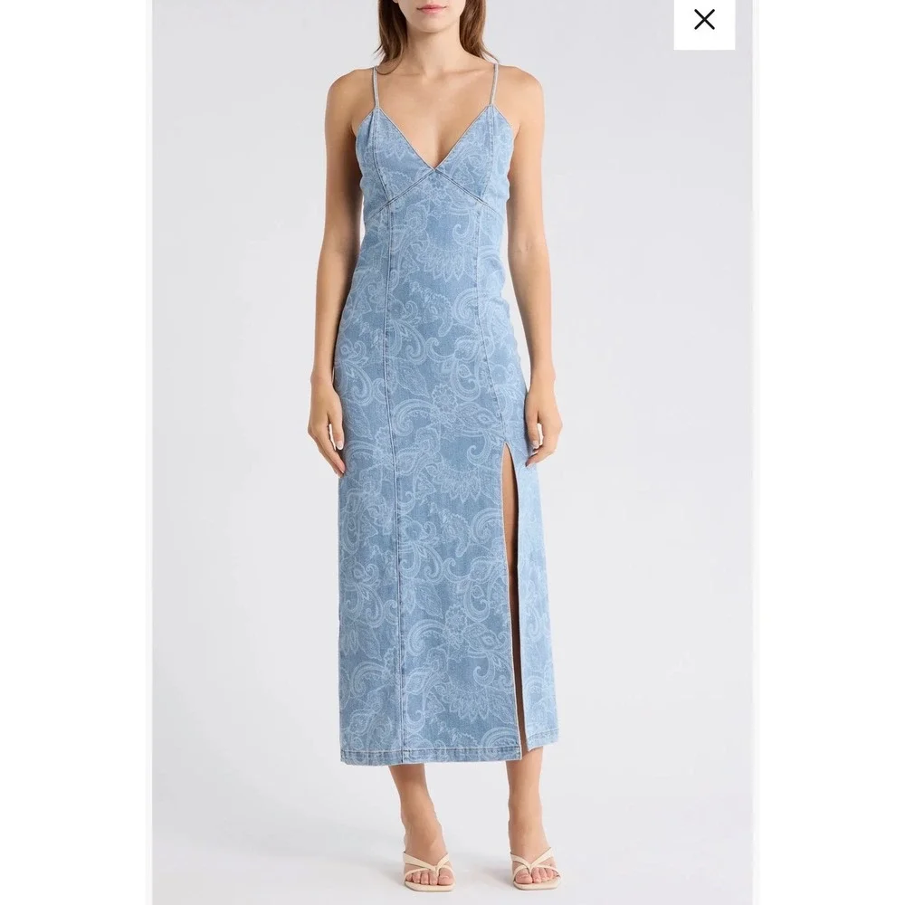 Women's Alice + Olivia Juliette Denim Slip Dress – Laser Paisley – Size 6 – NWT - Picture 1 of 5